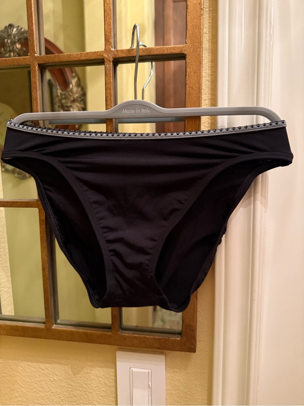 Vintage Swim Systems Black High-Cut Leg Bikini Bottom Embroidery Stitch Trim NEW